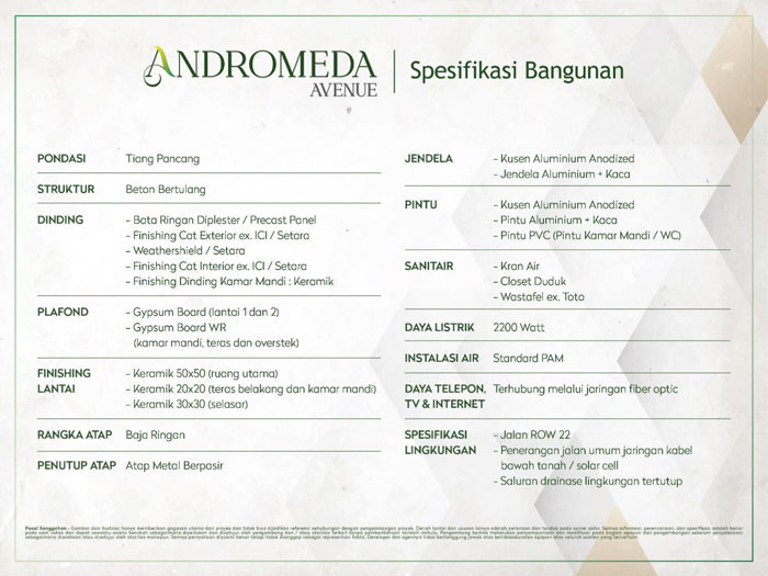 spesifikasi ruko andromeda avenue