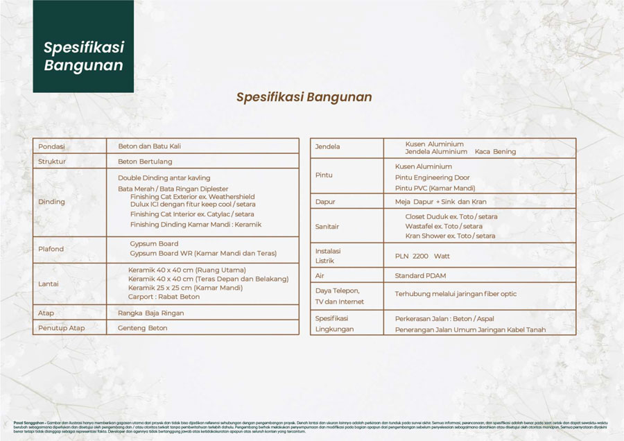 spesifikasi bangunan cluster edelweiss kota podomoro tenjo