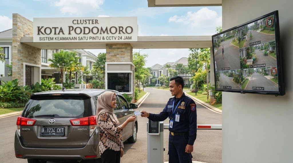 Sistem Keamanan One Gate System dan CCTV 24 Jam di Cluster Kota Podomoro